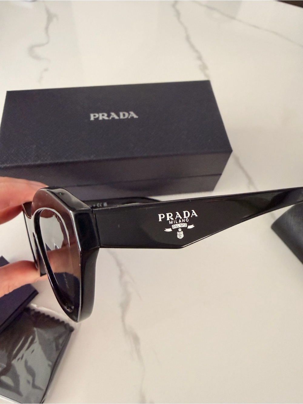 Prada Cat-Eye Butterfly Sunglasses with Logo Glossy Black - Picture 9 of 11